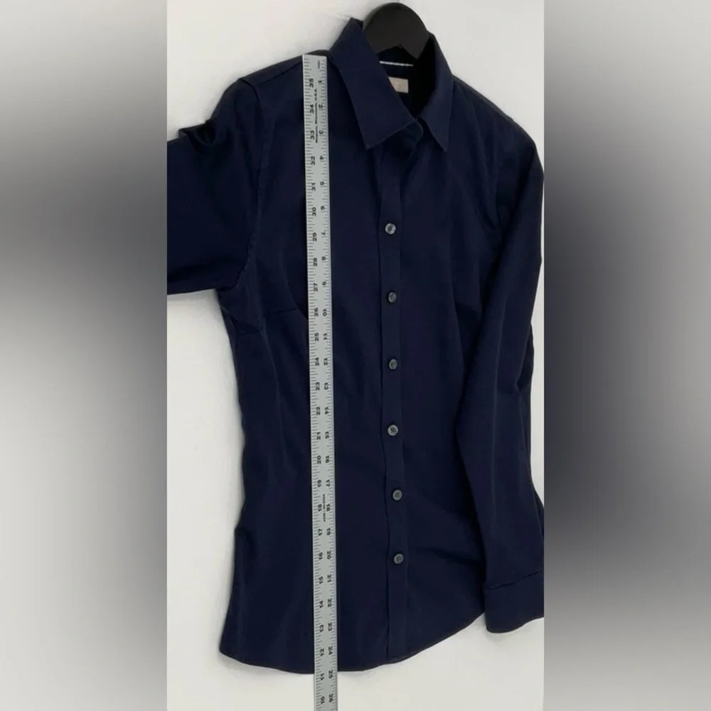 Banana Republic Button Front Shirt Navy Size 8 Stretch Cotton Tailored Fit - Picture 9 of 12